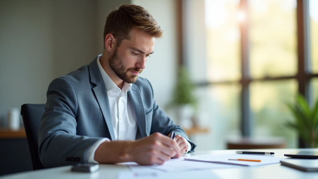Jeune professionnel planifiant son épargne retraite personnelle avec des documents financiers