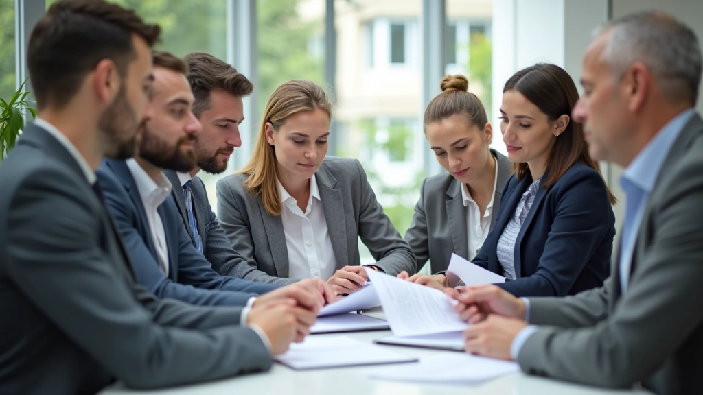 Équipe de professionnels travaillant ensemble sur la planification retraite dans un bureau moderne
