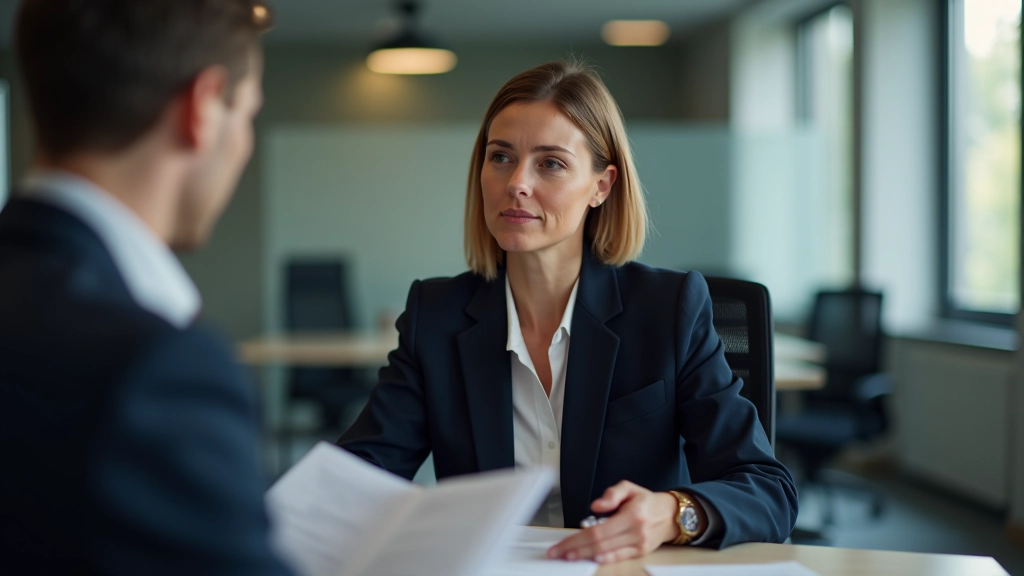 Femme d'âge moyen dans un bureau financier discutant de plan épargne retraite avec conseiller