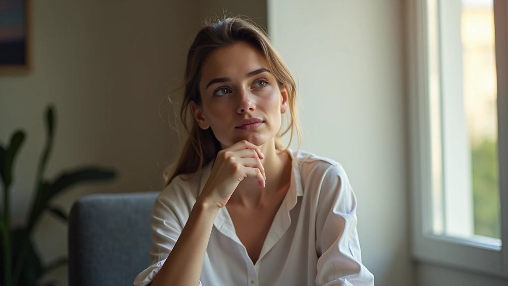 Jeune femme réfléchissant à sa planification financière avec un ordinateur portable